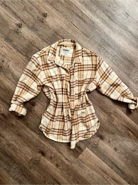 American Eagle Outfitters Cream, Brown & Mustard Plaid Shirt